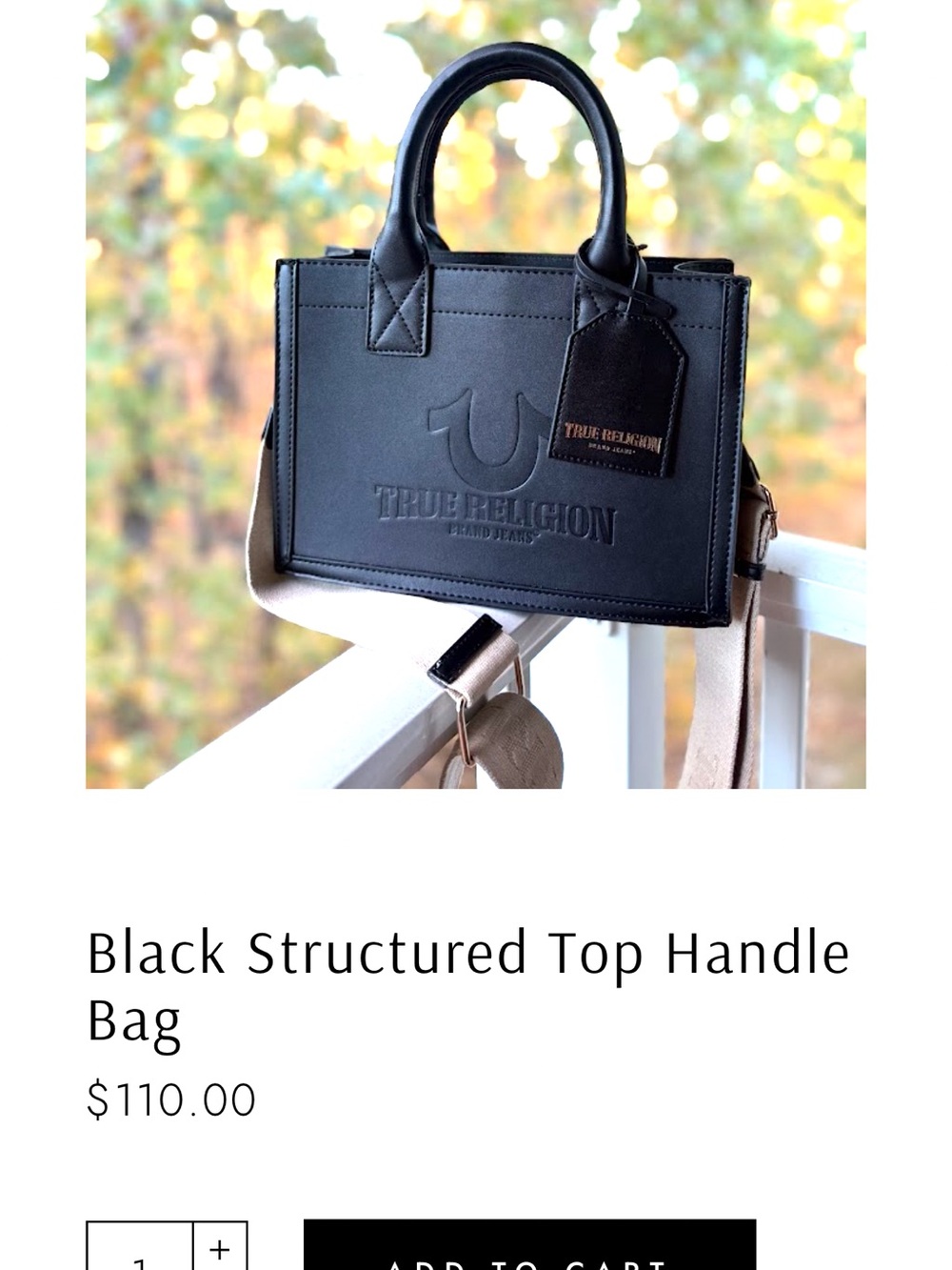 True Religion Black Embossed Logo Top-Handle Satchel